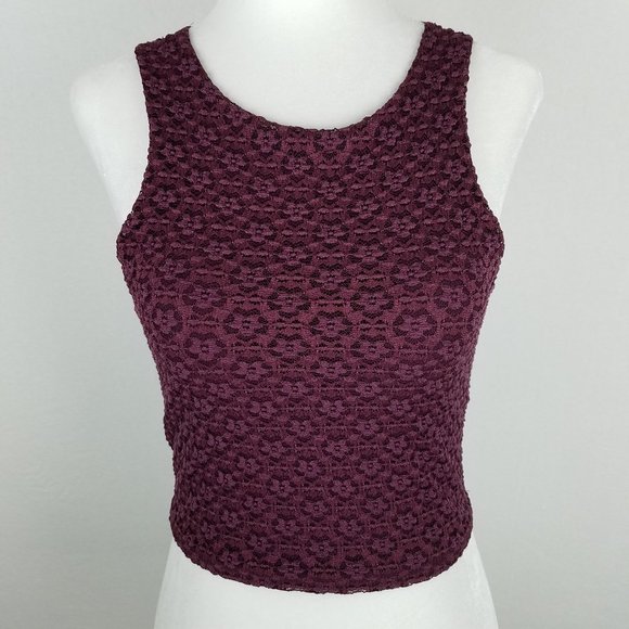 Kimchi Blue Tops - UO Kimchi Blue Purple Lace Stretch Crop Racer Tank